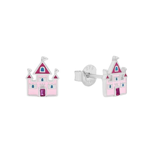 Prinzessin Lillifee Ohrstecker 925 Sterling Silber Mädchen Kinder Ohrschmuck, mit Zirkonia synth., 0,9 cm, Rosa, Schloss, Kommt in Schmuck Geschenk Box, 2039763 von Prinzessin Lillifee