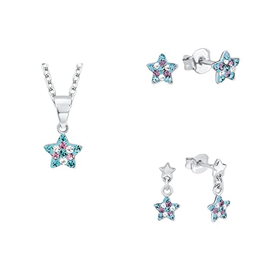 Prinzessin Lillifee Schmuckset für Mädchen aus 925 Sterling Silber, rhodiniert, mit Preciosa, multicolor, Stern, kommt in Schmuckbox von Prinzessin Lillifee