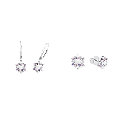 Prinzessin Lillifee Schmuckset für Mädchen aus 925 Sterling Silber, rhodiniert, mit Zirkonia synth, multicolor, Schmetterling, kommt in Schmuckbox von Prinzessin Lillifee