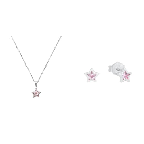 Prinzessin Lillifee Silber Mädchen Kinder Halskette mit rosa Stern-Anhänger, Kommt in Schmuck Geschenk Box, 2033372 & Ohrstecker 925 Sterling Silber Mädchen Kinder Ohrschmuck von Prinzessin Lillifee