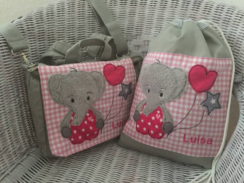 Kindergartenrucksack + Turnbeutel Elefant Kts0223 von PrinzessinImGlueck