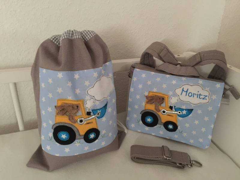 Kindergartenrucksack + Turnbeutel Hase Fährt Traktor Kts0206 von PrinzessinImGlueck