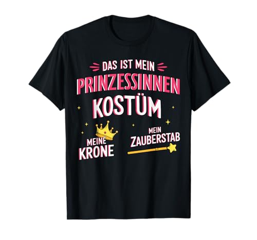 Prinzessinen Kostüm Karneval Fasching Shop - Mein Prinzessinnen Kostüm Krone Zauberstab Karneval Fasching T-Shirt Schwarz S Einfarbig Frühling Pull-On Short Sleeves Kinder (Mädchen) Kostümfreunde von Prinzessinen Kostüm Karneval Fasching Shop