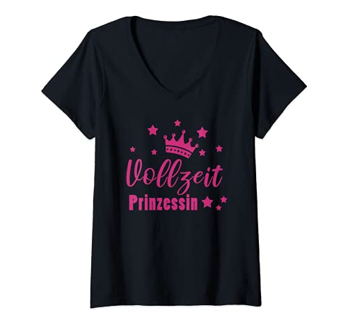 Damen Vollzeitprinzessin Prinzessin Lustiger Spruch T-Shirt mit V-Ausschnitt Damen Vollzeitprinzessin Prinzessin Lustiger Spruch T-Shirt mit V-Ausschnitt von Prinzessinnen Motive Mädchen