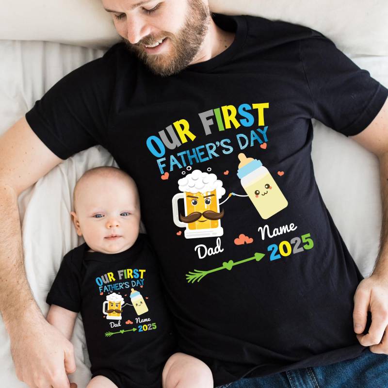 Personalisiertes Set Zum Ersten Vatertag Shirt & Baby Bodysuit von PrinzshirtDE