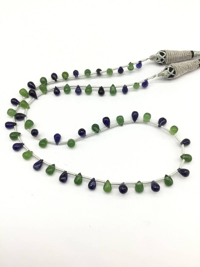 Blauer Saphir + Phrenit Plain Tropfen Edelstein Perlen Für Schmuck von Prismaticgems