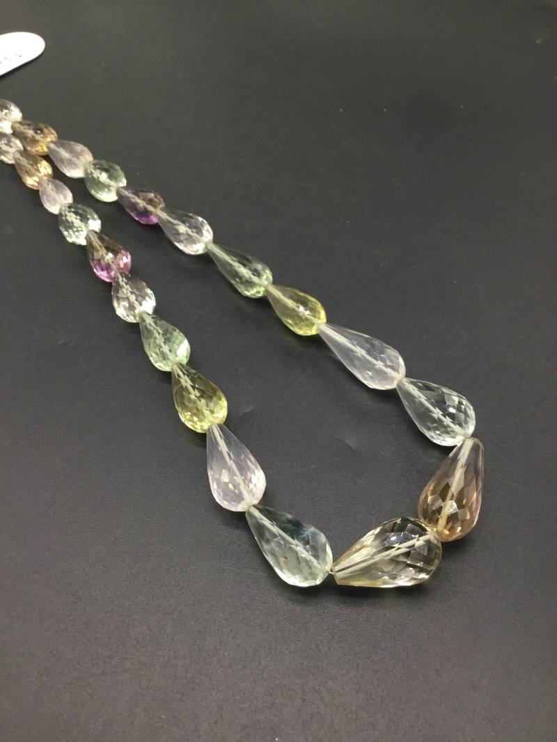 Gemischte Edelstein Tropfen Halskette Natürliche 16'' Gems Quarz, Amethyst, Citrin 1 Strang Lock Set von Prismaticgems