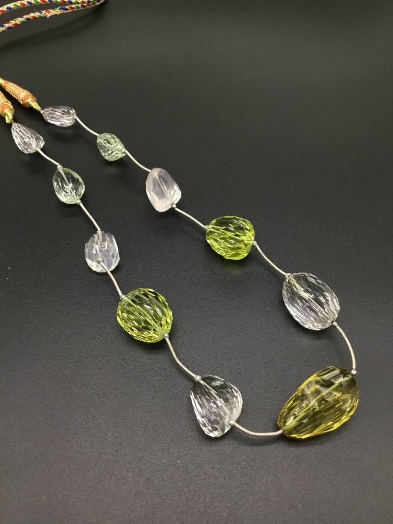 Mehrquarz | Grüner Amethyst, Rosenquarz, Citrin, Zitrone Ausgefallene Natürliche Edelstein Halskette von Prismaticgems