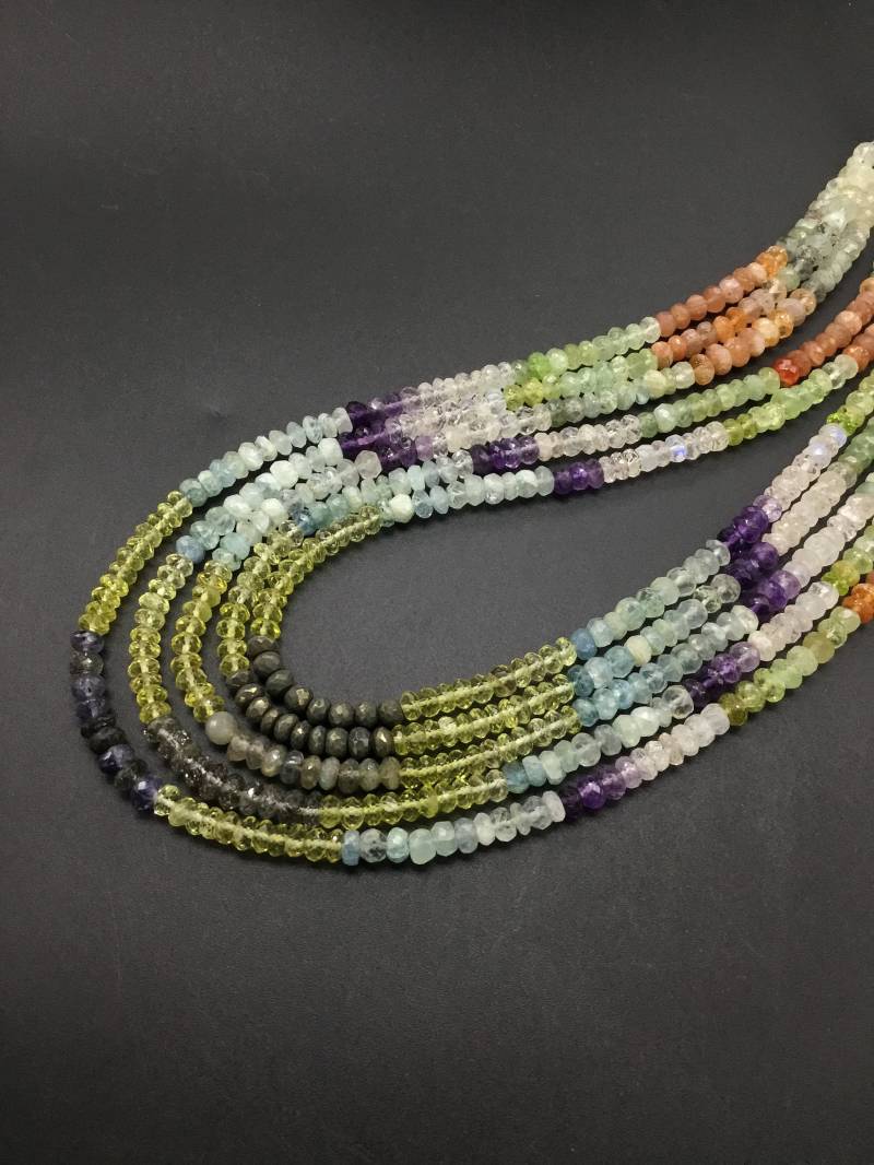 Mixed Gems Facettierte Perlen Natur Edelstein Halskette von Prismaticgems