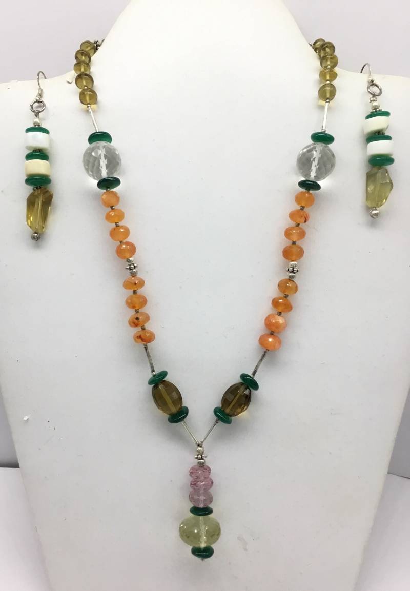 Multi Edelstein Quasten Kette Mit Ohrringen Und Sterling Silbernen Locken 44 Gramm - Geschenk Für Sie Schmuck von Prismaticgems