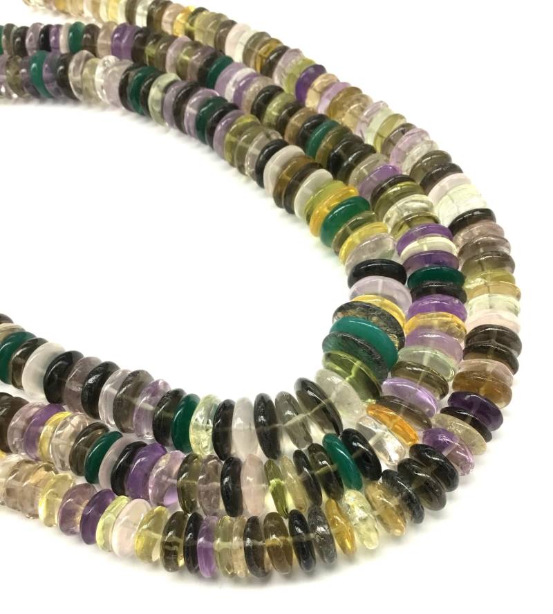 Multi Quarz 16 Zoll Große Größe Fancybutton Form | Pink/Grün Amethyst, Onyx, Rosenquarz, Rutil, Zitrone Natürlicher Edelstein von Prismaticgems