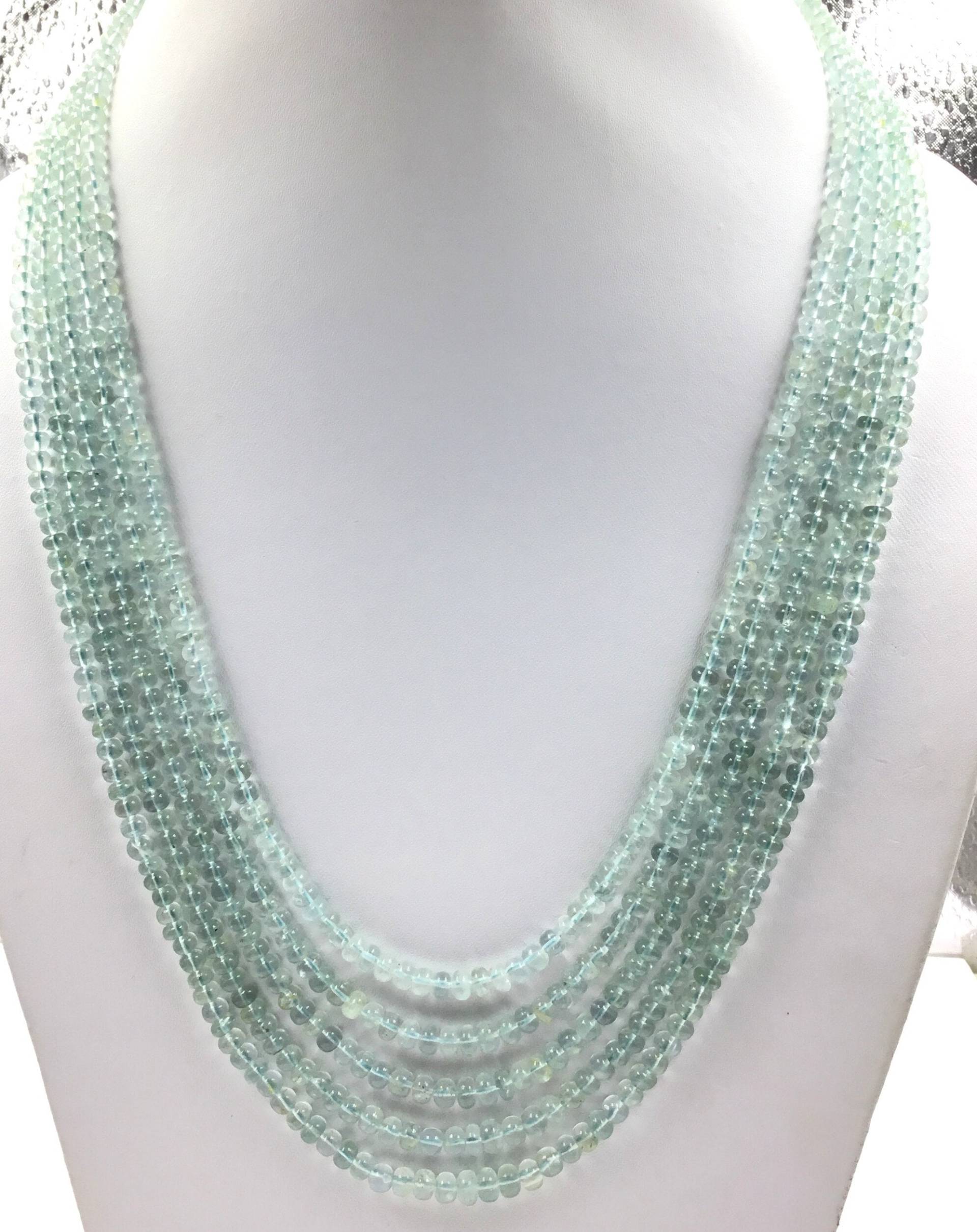 Natürliche Aquamarin Glatte Perlen Edelstein Halskette von Prismaticgems