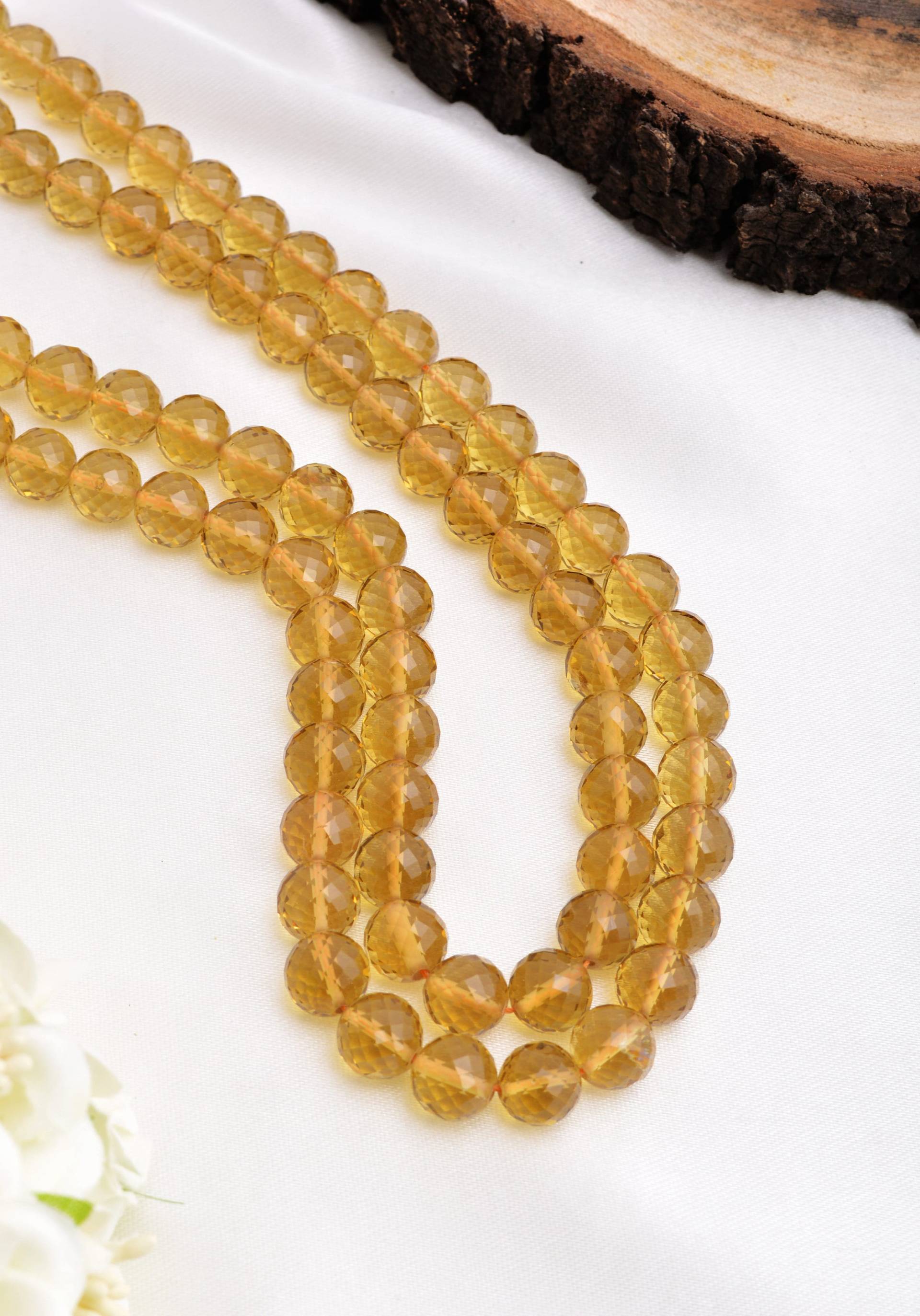 Natürliche Honigquarz Facettierte Kugeln Perlen Edelstein Halskette von Prismaticgems
