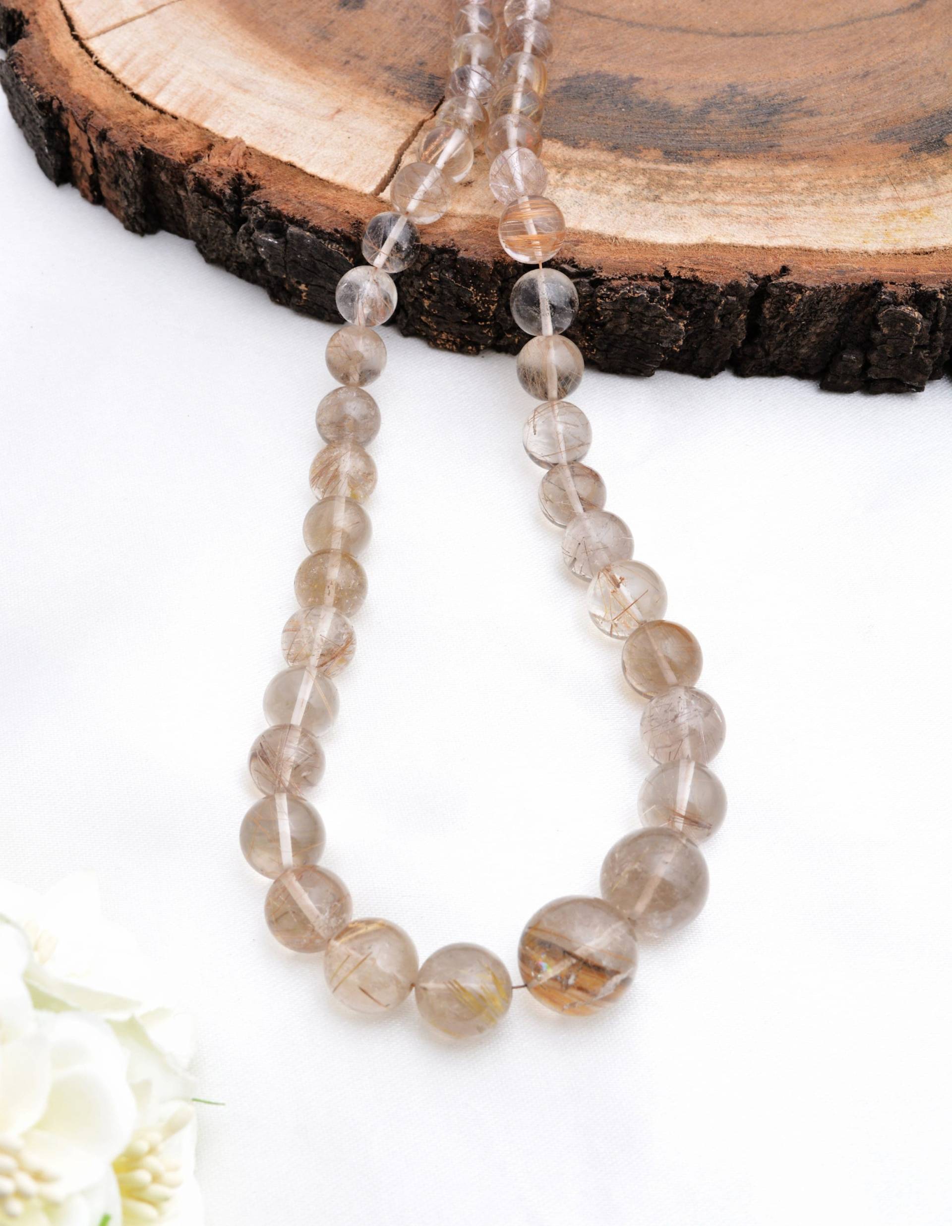 Natürliche Rutil Glatt Kugel Perlen Edelstein Halskette, Schmuck von Prismaticgems