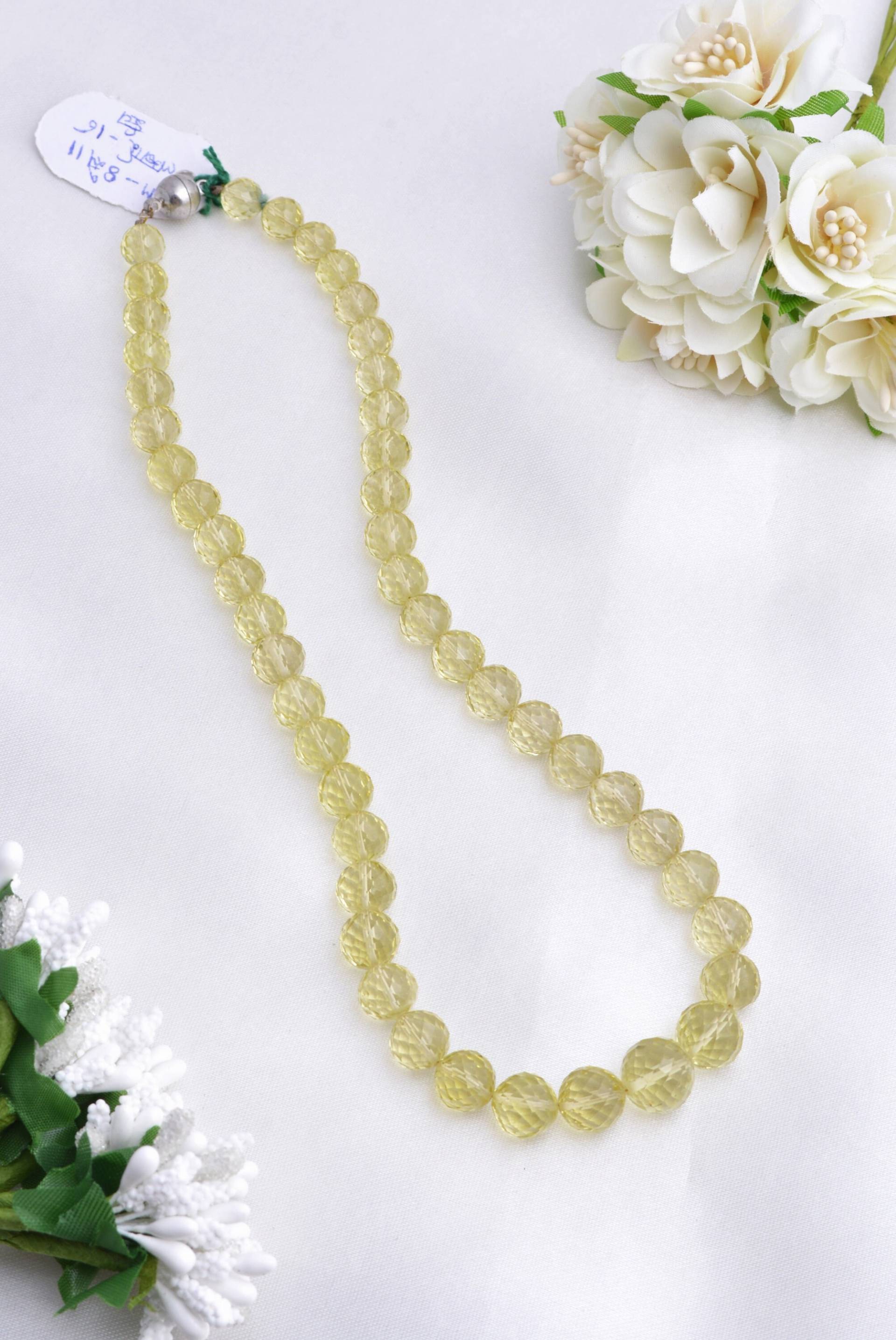 Natürliche Zitronenquarz Facettierte Kugeln Perlen Edelstein Halskette, Für Schmuck von Prismaticgems
