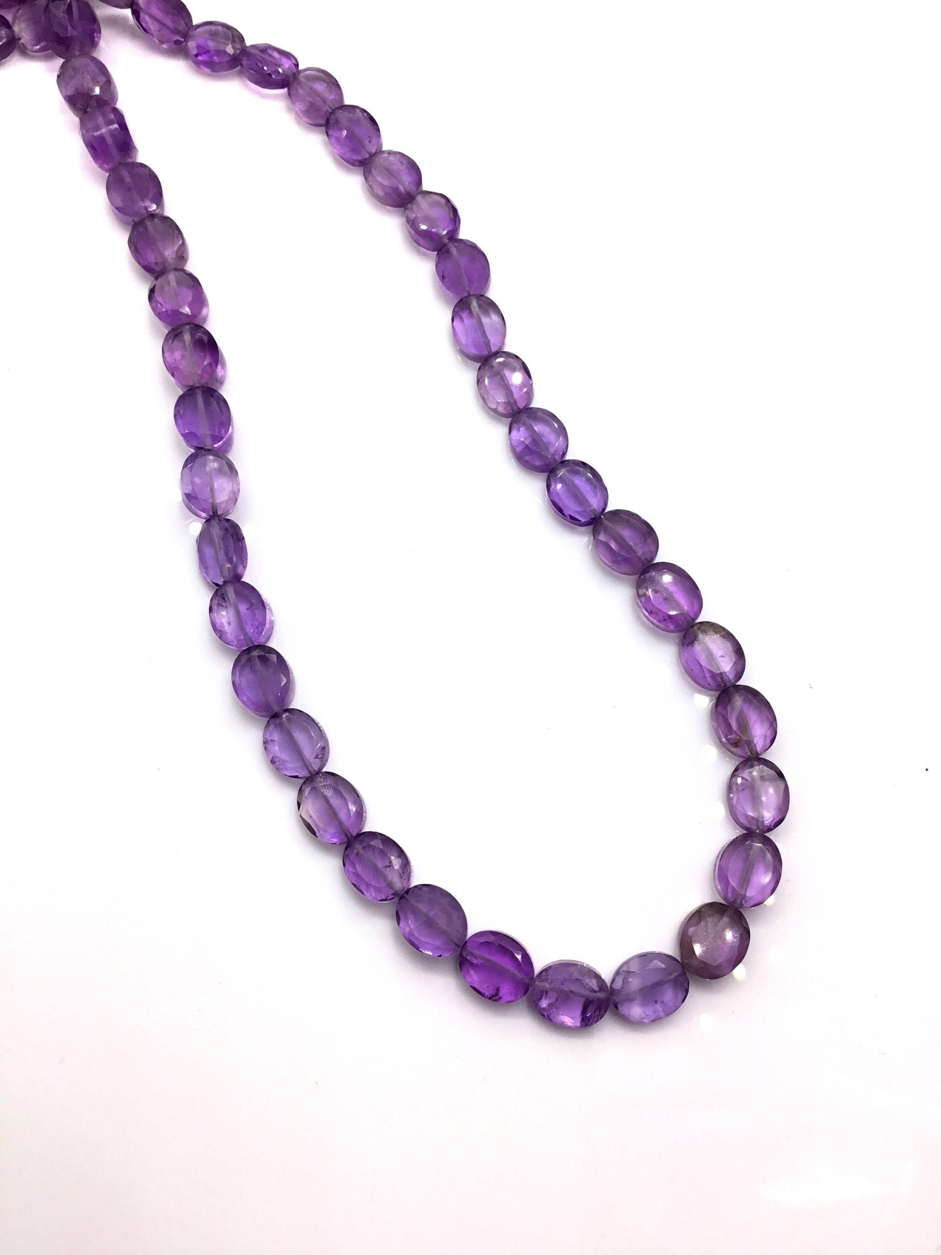 Natürlicher Amethyst Facettierte Ovale Perlen Halskette von Prismaticgems