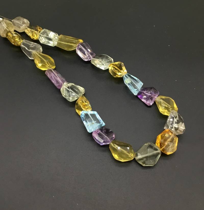 Semi Multi 16 Zoll Facettierter Trommel | Amethyst, Quarz, Topas, Rutil, Citrin 1 Strang Natürliche Edelstein 498 Ct 10 X Bis 14 20 Mm von Prismaticgems