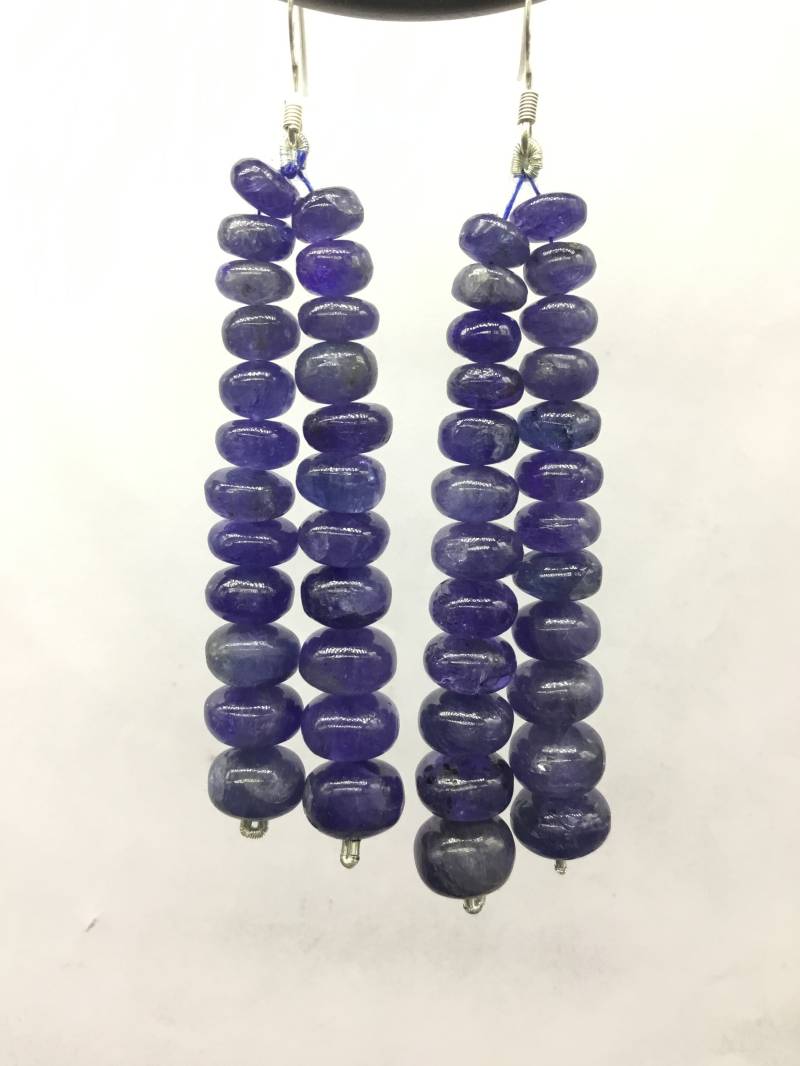 Tanzanit Ohrringe Quaste Schmuck Natürliche Edelstein Perlen Minen 2 Zoll Länge Größe 6 X 9 Mm Gesamtgewicht 140, 10 Ct von Prismaticgems