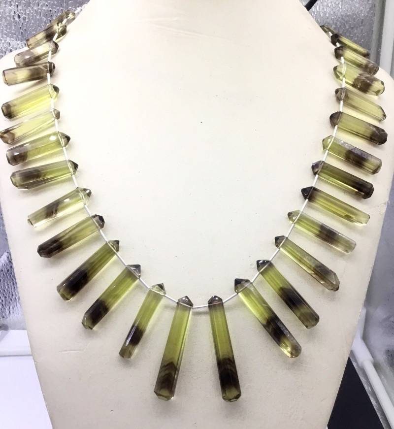 Zitrone Bi Farbe Facettierte Bleistift Natürliche Edelstein Halskette Für Schmuck von Prismaticgems