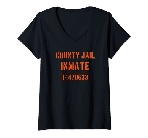 Damen Gefangenen Kostüm T-Shirt | County Jail Inmate T-Shirt mit V-Ausschnitt von Prisoner Costume Tshirt | County Jail Inmate
