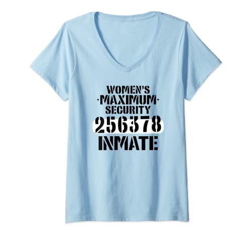 Damen Frauen Maximum Security Inmate With Numbers Halloween T-Shirt mit V-Ausschnitt Damen Frauen Maximum Security Inmate With Numbers Halloween T-Shirt mit V-Ausschnitt von Prisoner Inmate Jail Orange Wear