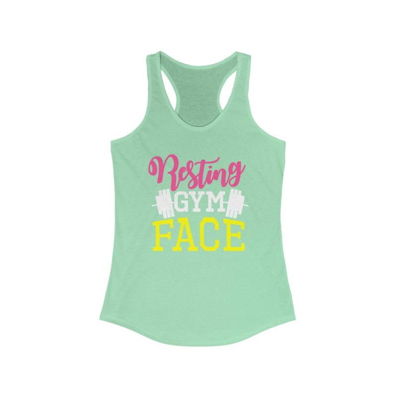 Fitness-studio Gesicht Womens Racerback Tank Ruht von PristineSigns