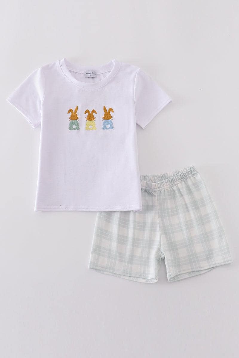 Abby & Evie Jungen Boutique Weiß Osterhasen Bunnies Bestickte Stickerei Zweiteiler Kurzes Outfit Passenden Sibling Größe 12 M von PristinelyPamperedTx