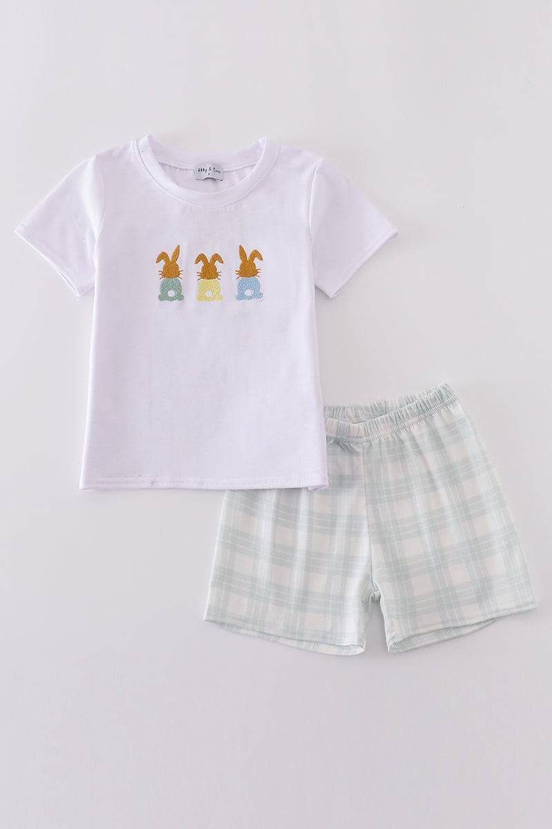 Abby & Evie Jungen Boutique Weiß Osterhasen Bunnies Bestickte Stickerei Zweiteiler Kurzes Outfit Passenden Sibling Größe 12 M von PristinelyPamperedTx