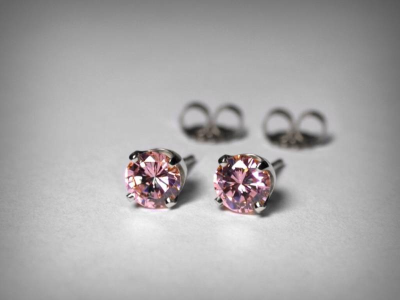 14K Rosa Ohrringe, Zirkonia Oktober Birthstone Weißgold, Cz, Stud Geburtstag von PristinityJewelry