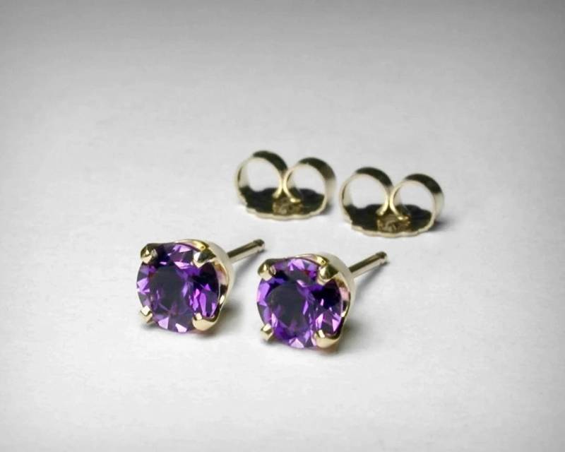14K Echte Amethyst Ohrstecker, Massivgold, Natürliche Aaa Edelsteine, Gelbgold Oder Weißgold, Februar Birthstone Geburtstagsgeschenk von PristinityJewelry
