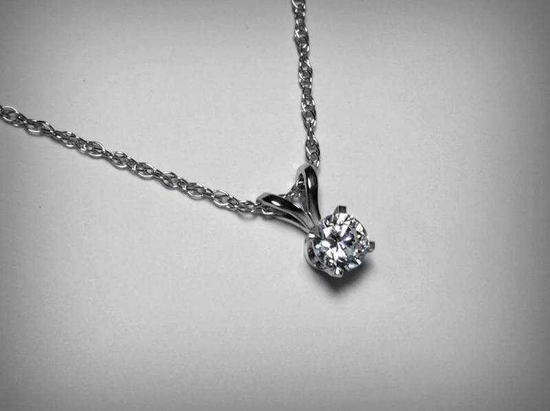Diamant Halskette, Anhänger, 14K Weißgold, Naturdiamant Schmuck, Solitaire Echter Gelb von PristinityJewelry