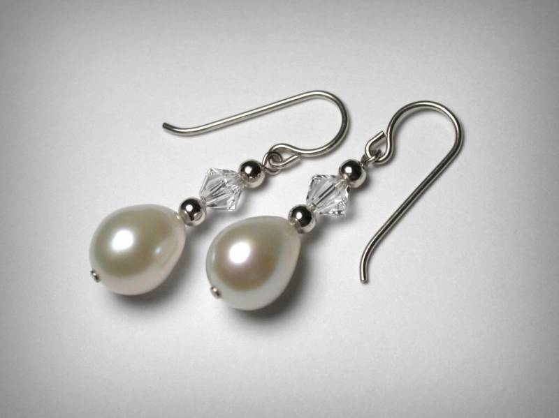 Echte Süßwasserperlen Ohrringe, Perlen Tropfen Sterling Silber Kristall Braut Hochzeit Schmuck, Brautjungfern von PristinityJewelry