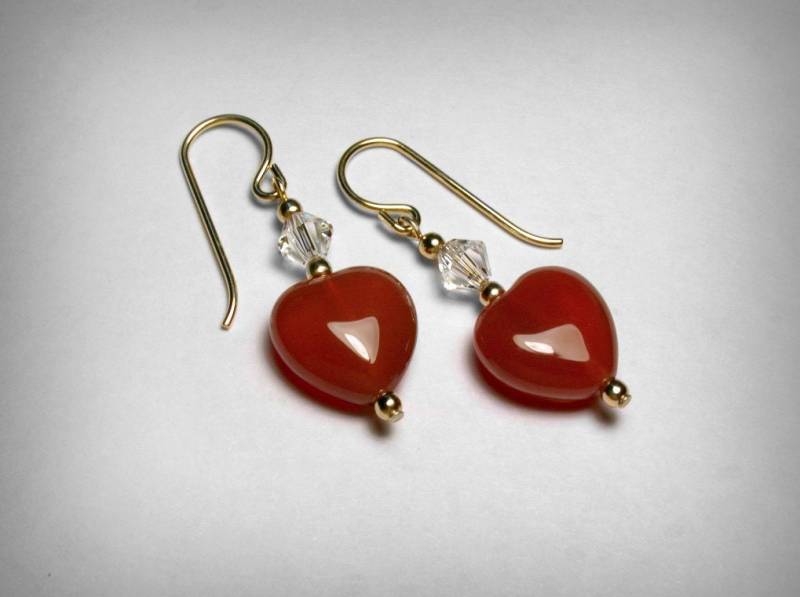 Karneol Ohrringe, Klare Kristall Valentinstag Geschenk, Baumeln Tropfen, Echter Karneol, Rot Silber & 14K Gold Filled Ohrring von PristinityJewelry