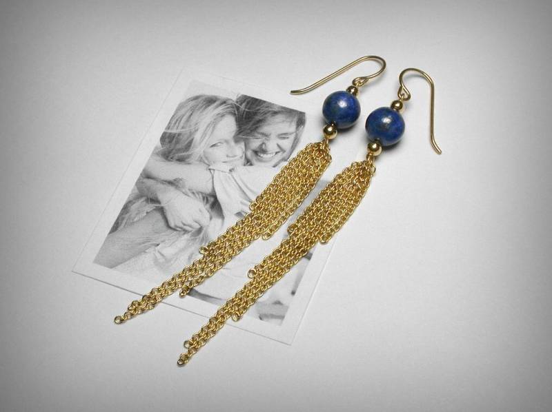 Lapis, Quastenohrringe, Echte Lapis Gold 14K Gelbgold Gefüllt, Lange Blaue Ohrhänger Quaste von PristinityJewelry
