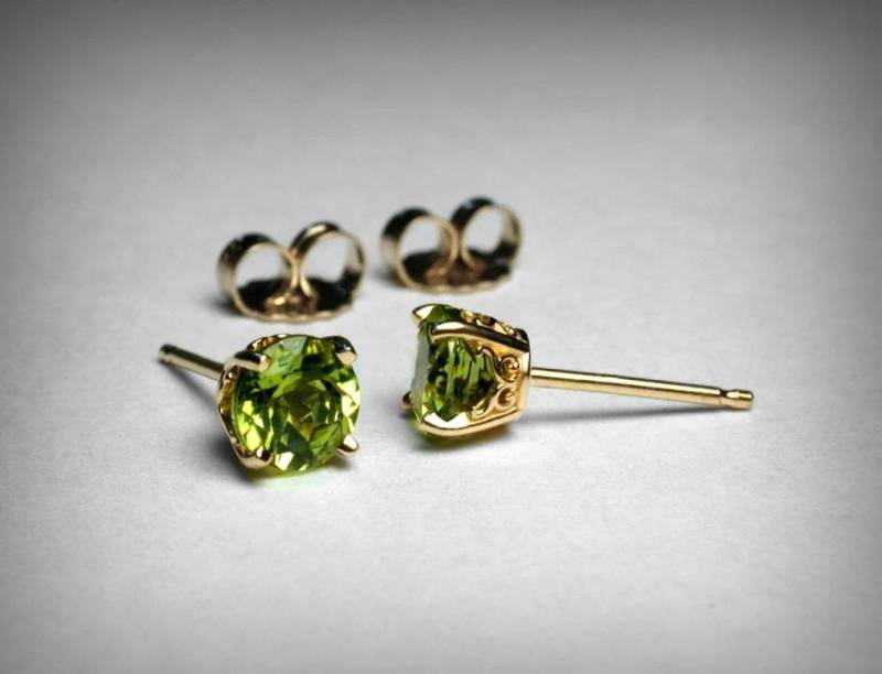 Peridot Ohrstecker, 14K, Echte Aaa 14K Gelb Weißgold Schmuck, August Birthstone Ohrringe von PristinityJewelry