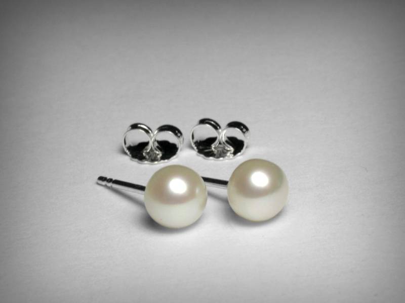 Süßwasser Perle Ohrringe, Sterling Silber Ohrstecker, Echte Natürliche Süßwasserzuchtperle 8 Mm Perle, Hochzeit Brautschmuck von PristinityJewelry