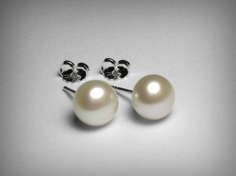Süßwasser-Zuchtperlen Ohrringe, Groß, Aaa, Sterlingsilber-Perlen-Bolzen-Ohrringe, Echte Natürliche Süßwasserzucht 9 Mm Knopf Perlenohrring von PristinityJewelry