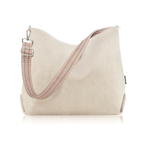 Prite Damen Umhängetasche Handtasche Einkaufstasche Schultertasche Tote Bag mit Verstellbaren Schulterriemen für Alltag, Büro, Schulausflug und Einkauf（Beige） von Prite