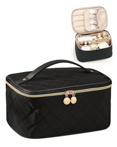 Prite Groß Kosmetiktasche für Damen Reise Kulturtasche in Gestepptem Design Tragbare Kulturbeutel oder Make Up Tasche mit Griff und Abnehmbarem Trenner (Schwarz) Prite Groß Kosmetiktasche für Damen Reise Kulturtasche in Gestepptem Design Tragbare Kulturbeutel oder Make Up Tasche mit Griff und Abnehmbarem Trenner (Schwarz) von Prite