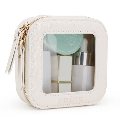 Prite Kleine Transparent Kosmetiktasche Mini Make Up Tasche Damen Reise wasserdichte Kulturbeutel Autozubehör und Auto Organizer mit Goldenem Doppelreißverschlüss (Beige) von Prite