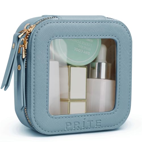 Prite Kleine Transparent Kosmetiktasche Mini Make Up Tasche Damen Reise wasserdichte Kulturbeutel Autozubehör und Auto Organizer mit Goldenem Doppelreißverschlüss (Blau) von Prite