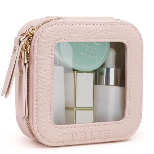 Prite Kleine Transparent Kosmetiktasche Mini Make Up Tasche Damen Reise wasserdichte Kulturbeutel Autozubehör und Auto Organizer mit Goldenem Doppelreißverschlüss (Rosa) von Prite
