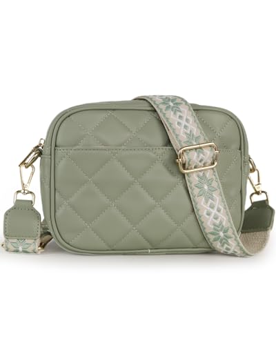 Prite Umhängetasche Damen PU Leder Handtasche mit 3 Kartenfächer Crossbody Bag mit Breitem Verstellbarer Schultergurt Gesteppt Handytasche für Alltag Einkaufen Reisen (Grün) von Prite