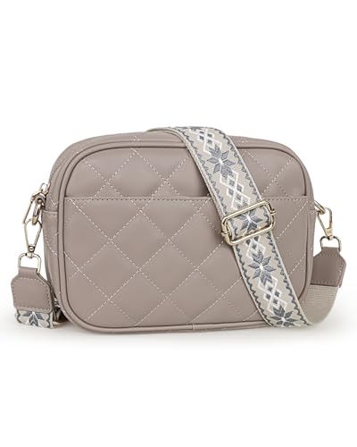 Prite Umhängetasche Damen PU Leder Handtasche mit 3 Kartenfächer Crossbody Bag mit Breitem Verstellbarer Schultergurt Gesteppt Handytasche für Alltag Einkaufen Reisen (Grau) von Prite