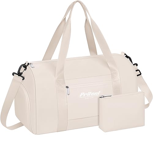 Pritent Sporttasche für Frauen mit Schuhfach, Sport-Turnbeutel, wasserdicht, Reisetasche, Handgepäck, Wochenende, Übernachtungstasche für Krankenhaus, Yoga, Strand, Mutterschaft, 50.8 cm, Beige von Pritent