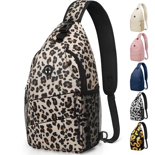 Pritent Umhängetasche für Damen und Herren, trendige Umhängetasche, Bakpack, lässige Brusttasche mit umwandelbarem Schultergurt, Reise-Umhängetasche für Wandern, Reisen, Outdoor (Leopardenmuster) von Pritent