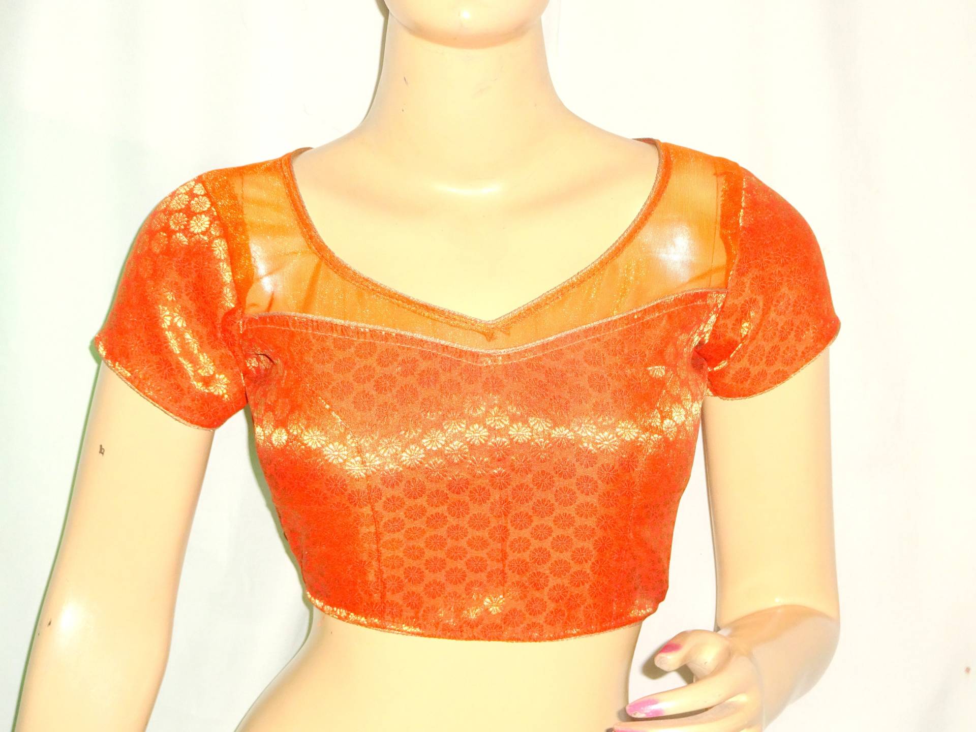 Damen Saree Bluse, Readymade Brokat Seide Sari Orange Party Wear Gepolsterte Bluse von PriyankasBoutiqueIN