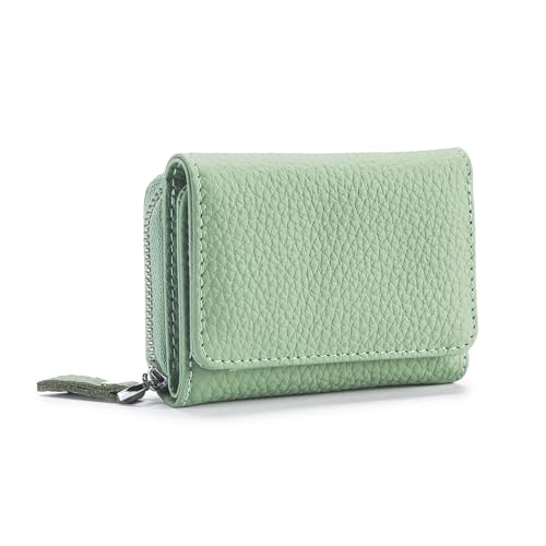 Prizmxed geldbörse Damen RFID diebstahlsicher, mini Geldbeutel mehrere kartenfächer mit reißverschluss münzfach Kunstleder Portemonnaie klein geeignet für den täglichen einkauf (Grün, Mini) von Prizmxed