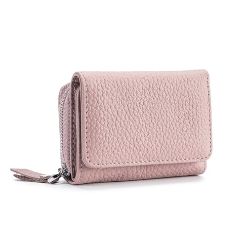 Prizmxed geldbörse Damen RFID diebstahlsicher, mini Geldbeutel mehrere kartenfächer mit reißverschluss münzfach Kunstleder Portemonnaie klein geeignet für den täglichen einkauf (Rosa, Mini) von Prizmxed