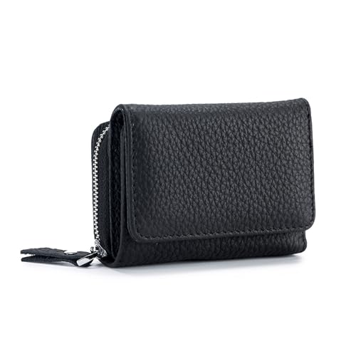 Prizmxed geldbörse Damen RFID diebstahlsicher, mini Geldbeutel mehrere kartenfächer mit reißverschluss münzfach Kunstleder Portemonnaie klein geeignet für den täglichen einkauf (Schwarz, Mini) von Prizmxed